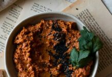 Roasted Red Pepper Hummus with Levant Seasoning Swirl