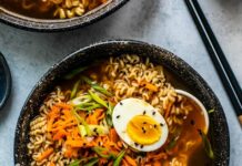 Shawarma-Spiced Ramen with Charred Eggplant & Yogurt